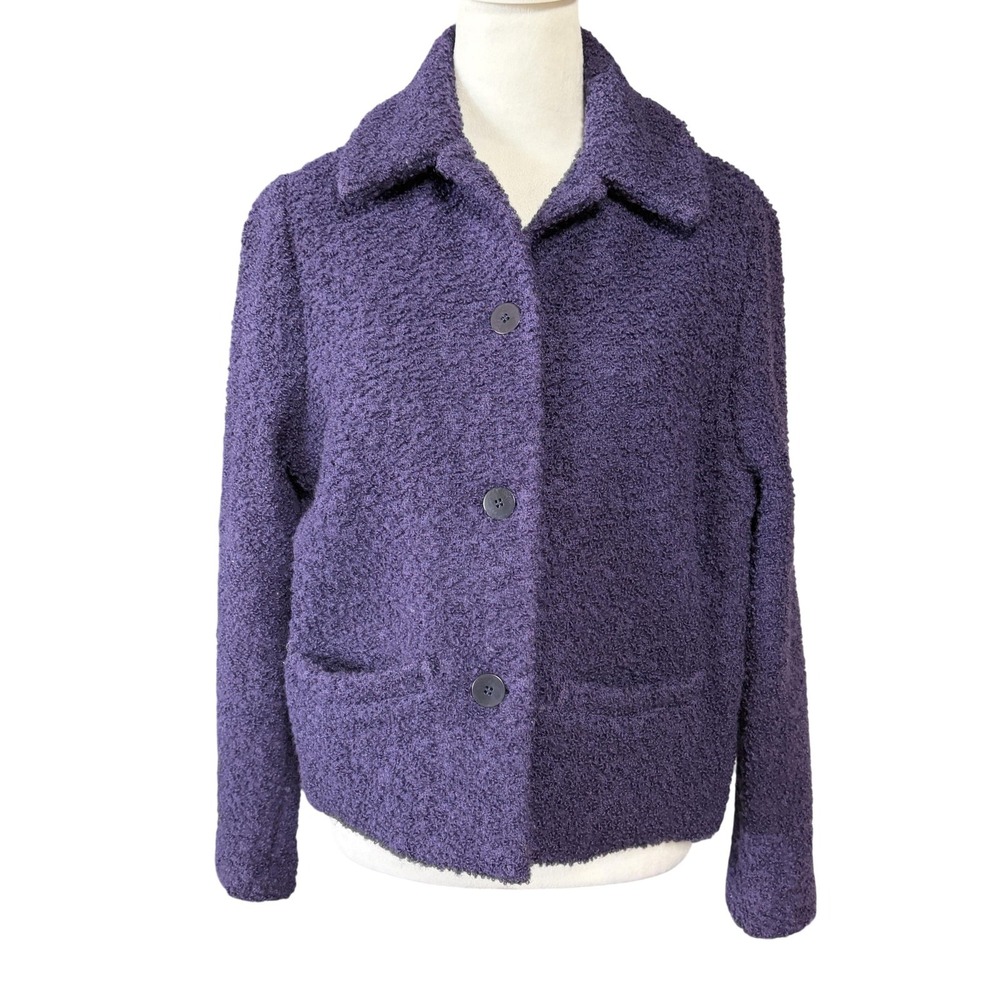Eileen‎ Fisher Jacket Womens Petite Small Purple Wool Boucle Button Front Lined